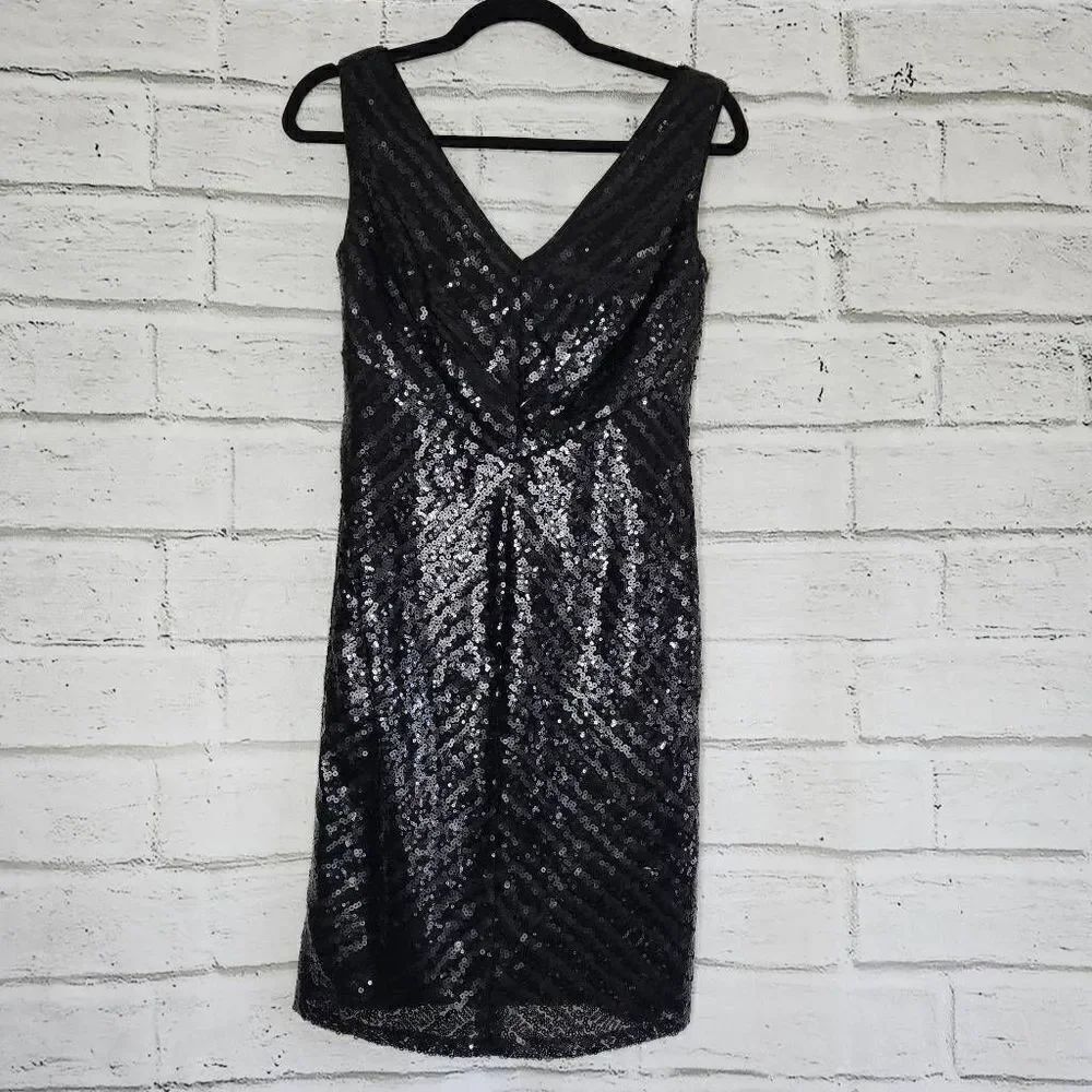 Mark Zunino Womens Sequin Dress Sleeveless V Neckline Black 0 Cocktail Evening